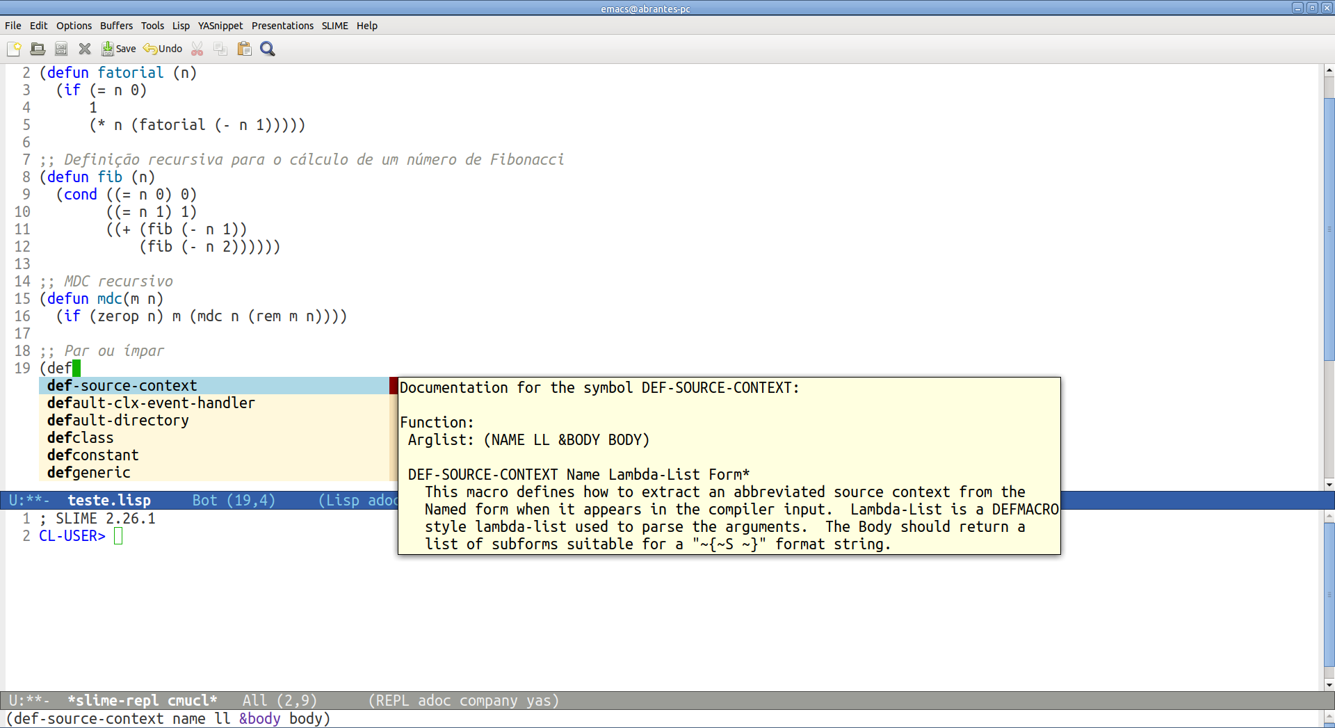 Ambiente de Desenvolvimento para Common Lisp Emacs + SBCL + CMUCL